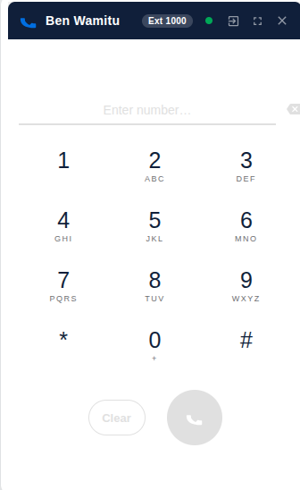 The Jasco Dialer dialpad, signed in to extension 1000