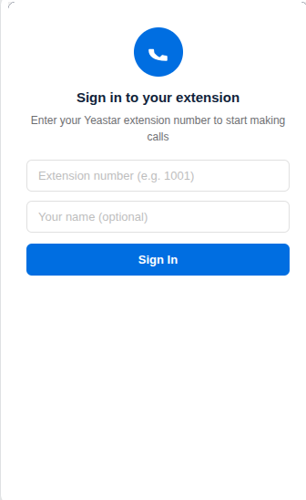 Sign-in screen asking for a Yeastar extension number